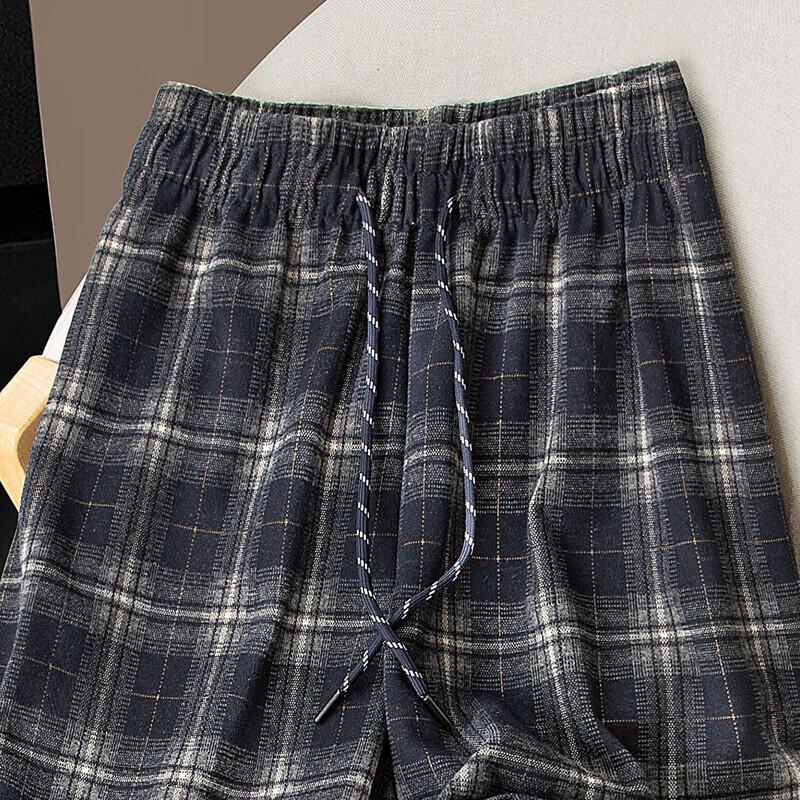 Sibaishe Women's Plaid Elastic Waist Loose Casual Pants