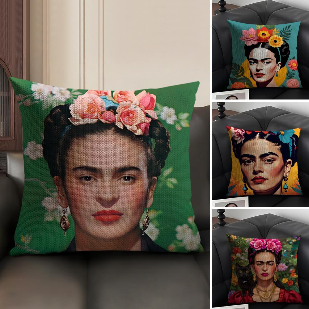 FFridas Painting Art Fashion Cushion Cover Natural Linen Organic Fabric DoubleSided Printing Sofa Home Decor Gift Pillow Case