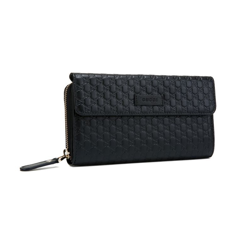 Gucci Monogram Logo Long Folded Embossed Leather Wallet Unisex wallet Black 449364-BMJ1G-1000