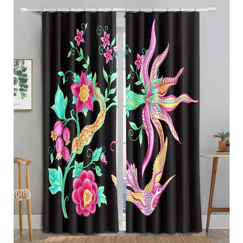 New Cheap Pink Flower Fish Green Peacock Curtain Bedroom Hotel Window High Shading  New Fashion Beautiful Color Pattern 2 Panel