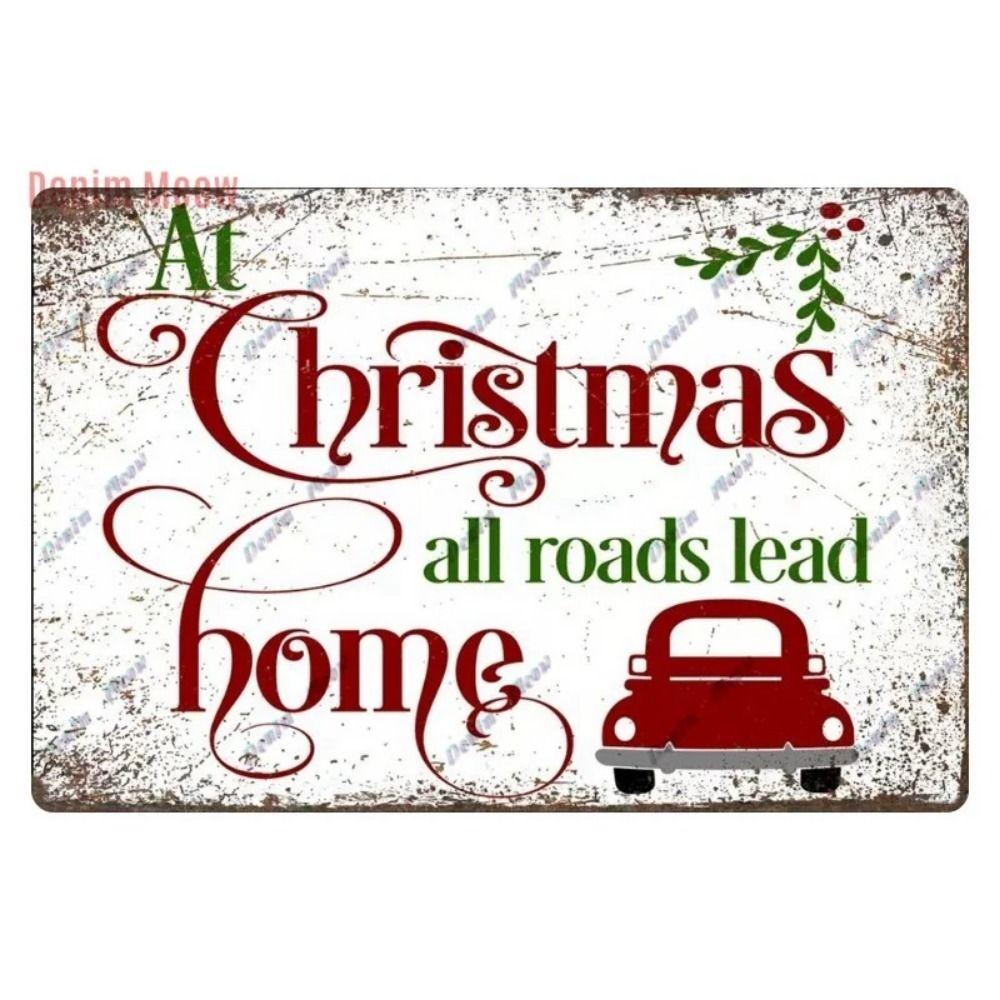 Vintage Christmas Metal Tin Sign Home Festive Wall Decor