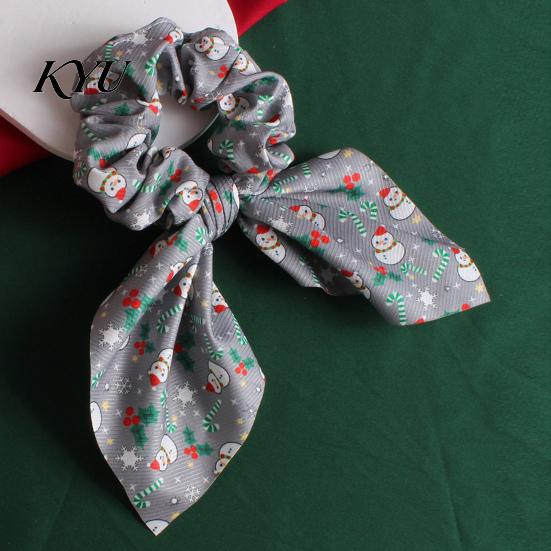 Christmas Hair Scrunchies for Women Girls, Elastic Ponytail Holders with Ribbon Bow, Decorative Wrist Soft Fabric Ties Holiday Party Accessories