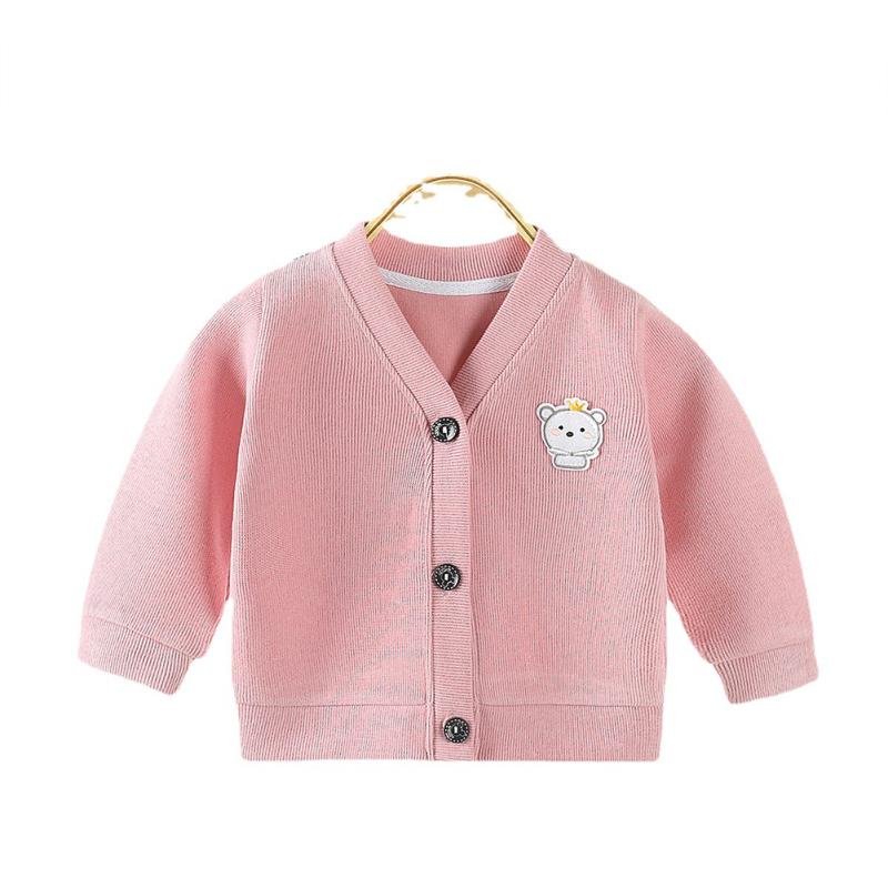 Herren Damen Baby Jacke Baumwolle V-Ausschnitt Cartoon Stoffaufkleber Einreihiger Cardigan Unterteil