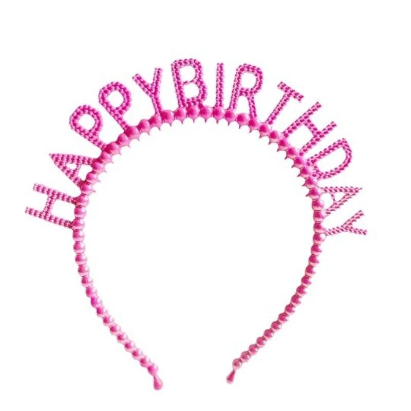 New Pearl Hair Band Happy Birthday English Letter Headband Children's Birthday Party Jewelry Gift Hair Accessories for Girls