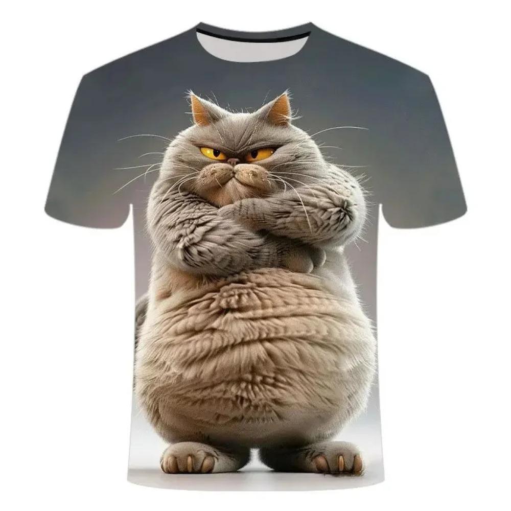 Men's and women's fun cat printed T-shirts, personalized animal 3D printed T-shirts, loose short sleeved T-shirts