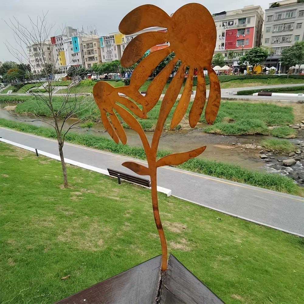 Rustic Metal Coneflower Garden Stake - Perfect for Outdoor Decor, Birthday, Father's Day & Thanksgiving Gifts