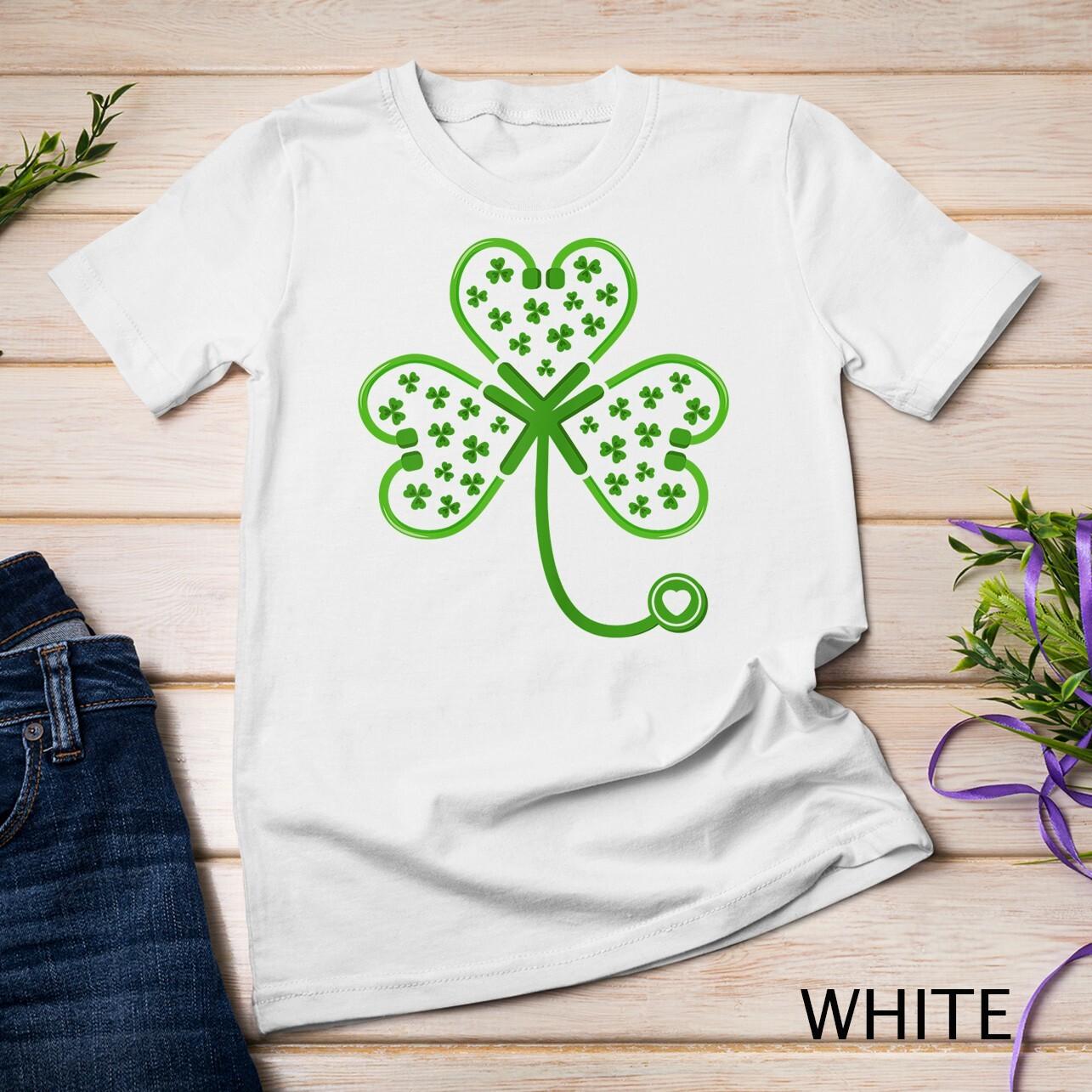 Womens Shamrock Stethoscope Nurse T Shirt Mens Womens Tees Top St Patricks Day Lucky Unisex T-Shirt Mens Womens Tees Top S
