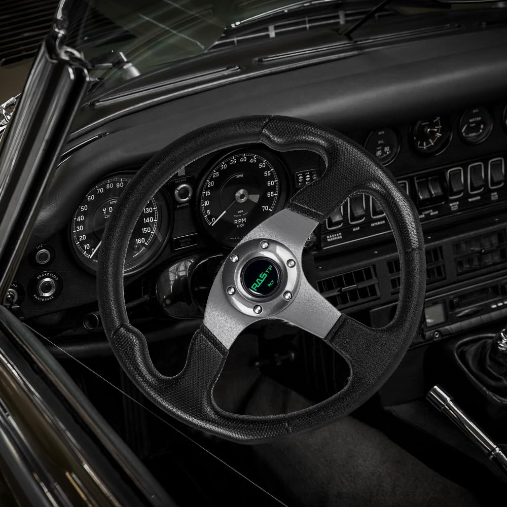 Lightweight Aluminum Suede Steering Wheel with Horn Button (Gray)