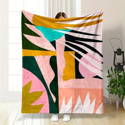 Abstract Geometric Pastel Art Design Patterned Flannel Blanket Perfect for the Bedroom Living Room, Sofa, or a Little Nap