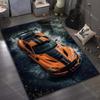 Orange Rennwagen-Print Teppich für Schlafzimmer Wohnzimmer Bettseite Sofa Bodenmatte Modernes Wohndekor Bereichsteppich Große Größe