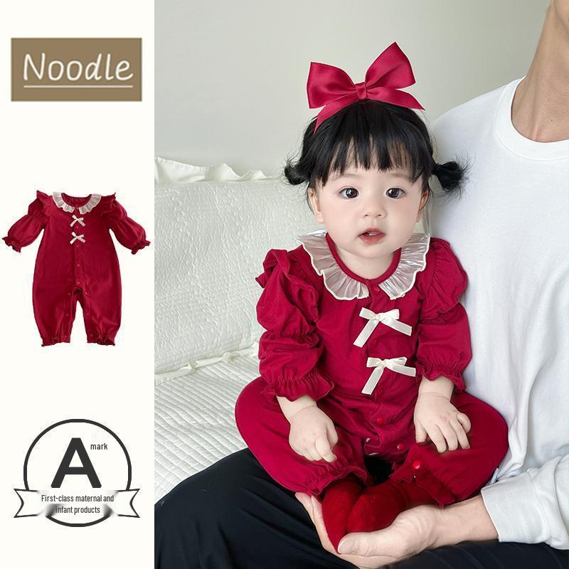 

Girls 2025 Autumn Romper: Simple Princess Style for Celebrating 100 Days to 1 Year, Snap Crotch Bodysuit, Baby Outwear Sample Fabric
