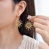 New Exaggerated Stainless Steel Sun Pendant Necklace Drop Earrings for Women Trendy Waterproof Statement Jewelry Set Accessories