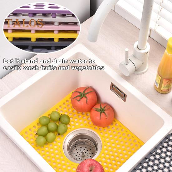 Silicone Sink Mat with Center Drain Heat-Resistant Flexible Non-Slip Design Easy To Clean Reusable Sink Protector Mat