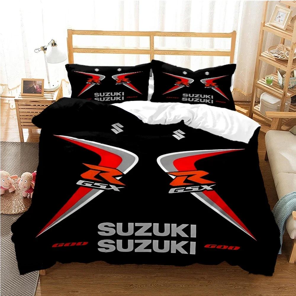 Teenagers SUZU motorcycle Casal Duvet Cover Comforter All Season Bedding Sets Soft Quilt Cover and Pillowcases Single/Double