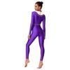 Womens Sparkle Rhinestone Dance Gymnastics Leotard Mock Neck Long Sleeve Long Pants Jumpsuit