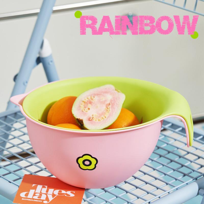 Kreativní multifunkční odkapávací koš Dvouvrstvý kuchyňský koš na ovoce a zeleninu Kulatý plastový koš na mytí nádobí s rukojetí