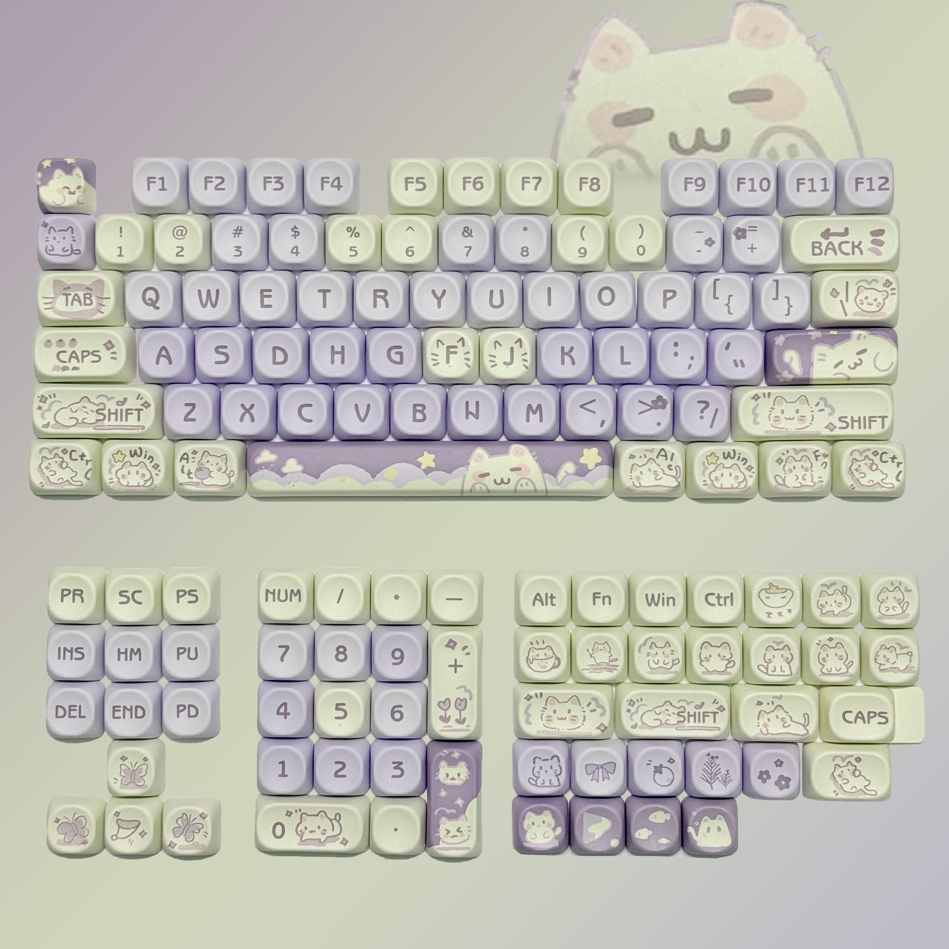 

Cute KeyCaps MOA Pink Purple Yellow MAO Profile Cat Ear Shape Custom PBT Keycap for 60% 65% 75% TKL 96% Mechanical Keyboard