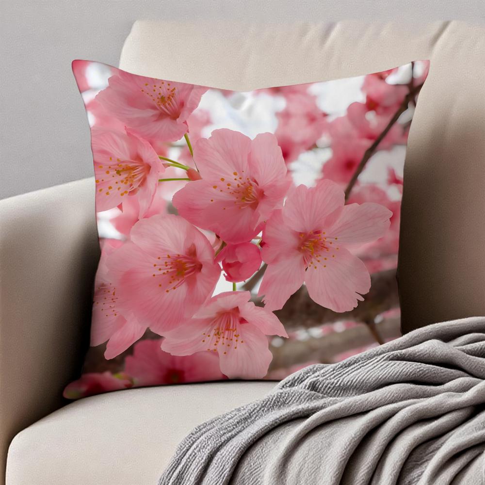 Beautiful Cherry Blossoms Cushion Cover Pillowcase Antidustmite Invisible Zipper Short Plush Sofa Cushion
