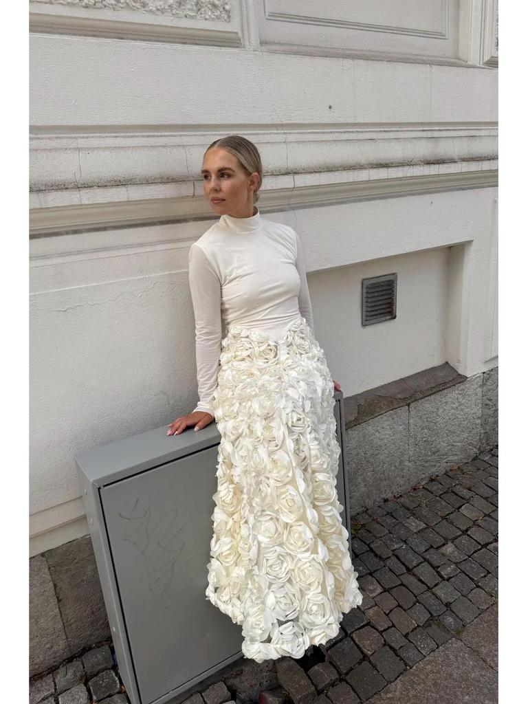 Elegant Long Sleeve 3D Floral Rose Party Dress