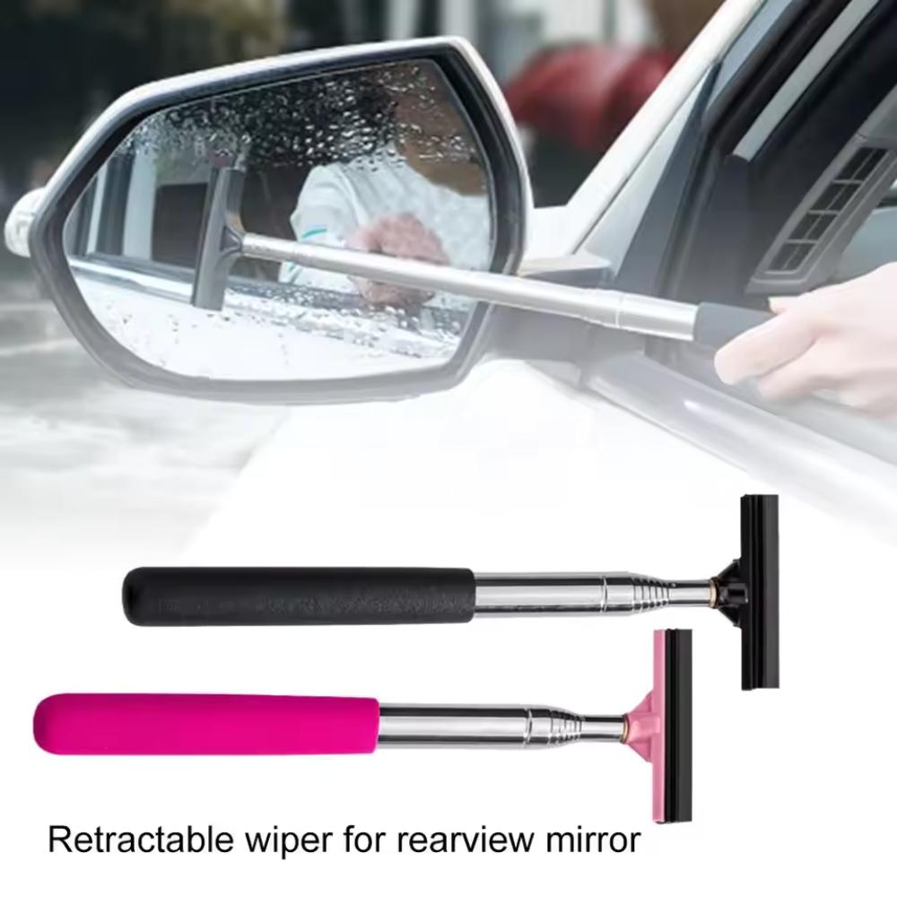Car Telescopic Rearview Mirror Squeegee Portable Rainy Side Wiper Car Tool Glass Cleaning Handheld Mirror Window