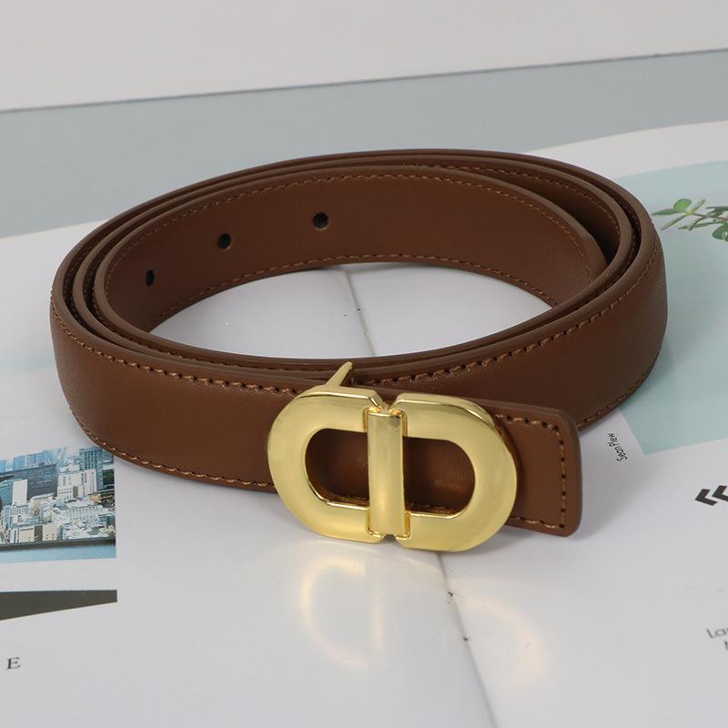 Genuine Leather Cowhide Belt with Retro CD Buckle for Women