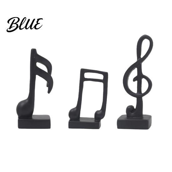 Black Resin Music Figurine 3Pcs Minimalist Note Sculpture Treble Clef & Eighth Quarter
