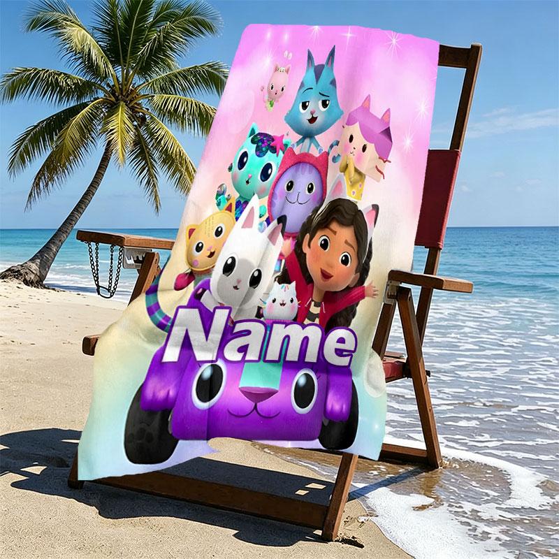 Custom Name Personalized Gabby's Dollhouse Print Beach Towel, for Trip Camping Beach Party Home Decor, Birthday Gift for Family & Friends