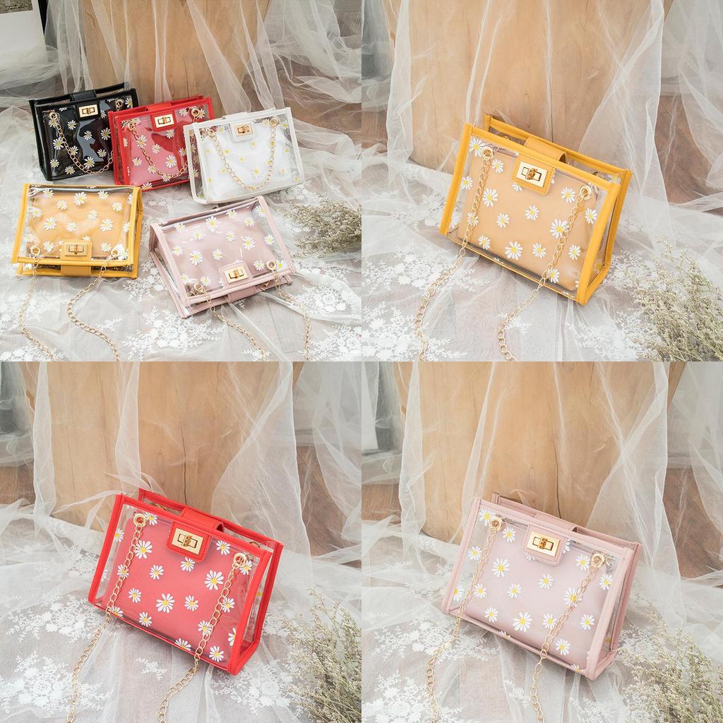 Elegante transparente Umhängetasche mit Gänseblümchen für Damen mit Kette