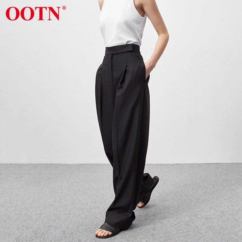 OOTN Negro Plisado Palazzo Pantalones Palazzo Mujeres Cintura Alta Casual  Pantalones de Verano Ropa de Trabajo Largo del Piso Pantalones Sueltos de  Oficina Damas 2021 comprar a buen precio — entrega gratuita,