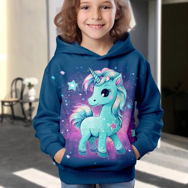 Girls' Galaxy Unicorn Hoodie Pullover Long Sleeve Fall Winter Active Fashion Cute Kids Outdoor Casual Daily Regular Fit