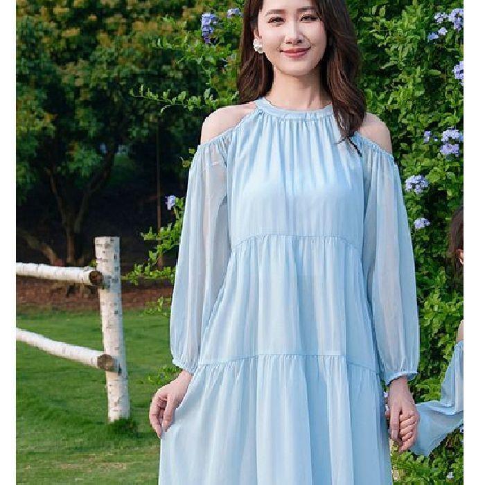 Seaside Vacation Dress Women's Summer New Sweet Gentle Wind French Temperament Beautiful Off-the-shoulder Beach Dress