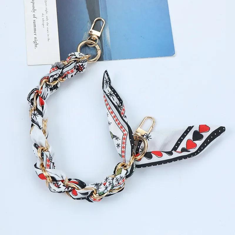 Mobile Phone Chain key Chain Creative Hand Chain New Woven Silk Scarf Double Buckle Mobile Phone Lanyard Wrist Strap