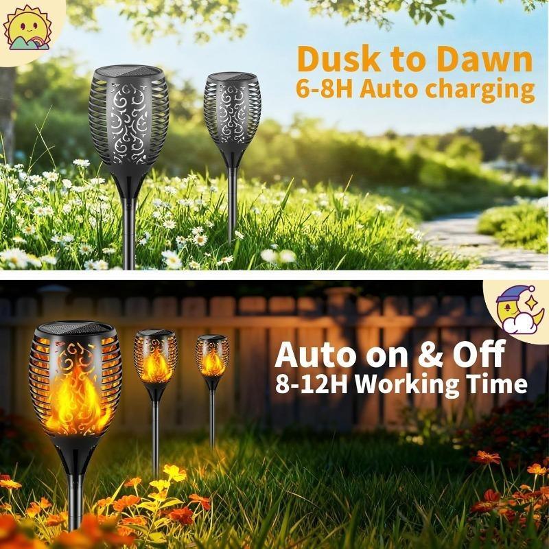 Flickering Flame Solar Garden Lights, Waterproof Outdoor Lawn Lamp Realistic Fire Effect for Yard Patio Pathway Halloween Holiday Decor Lighting