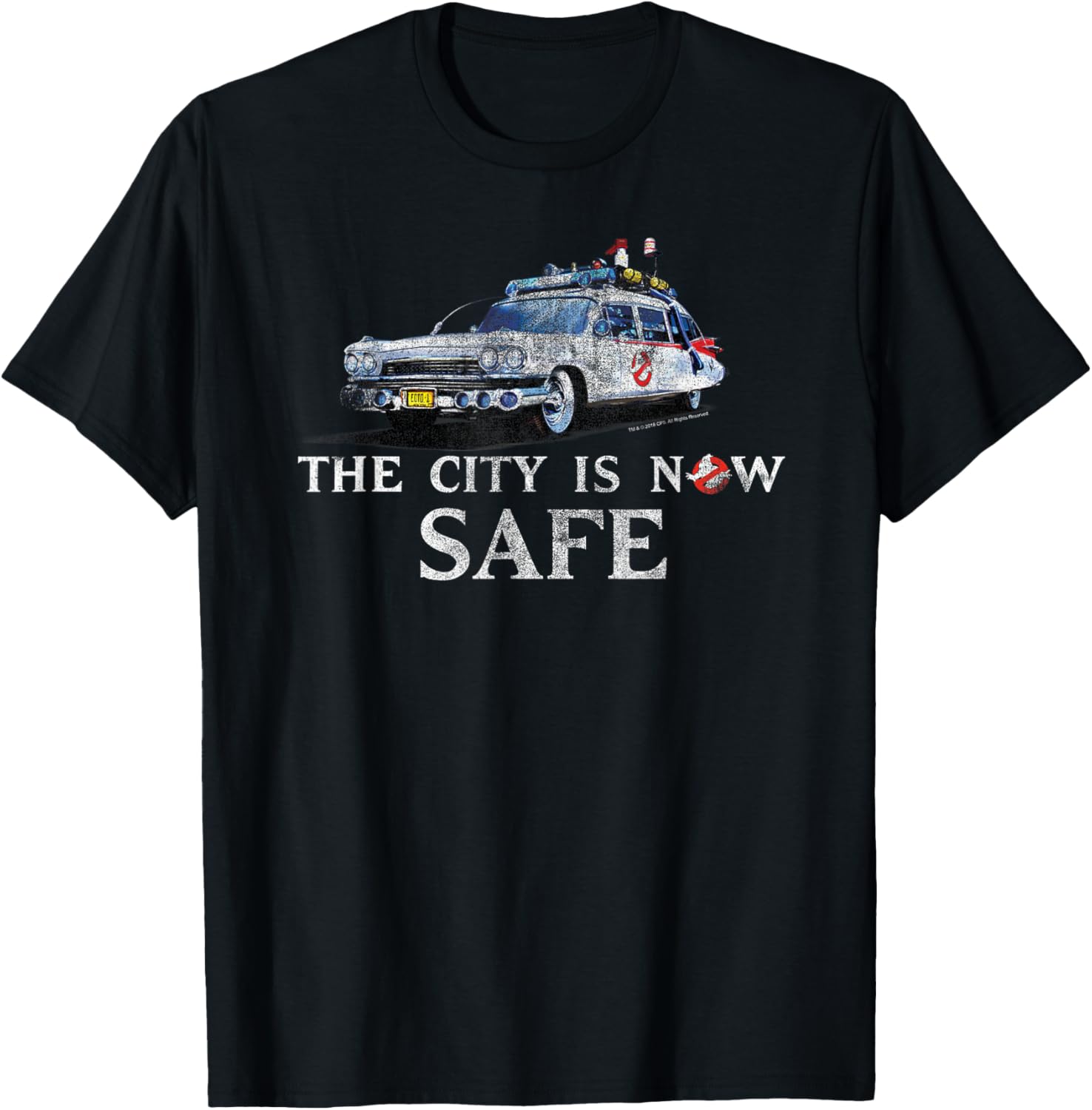 Ghostbusters The City is Safe Ectomobile Retro Movie T-Shirt S