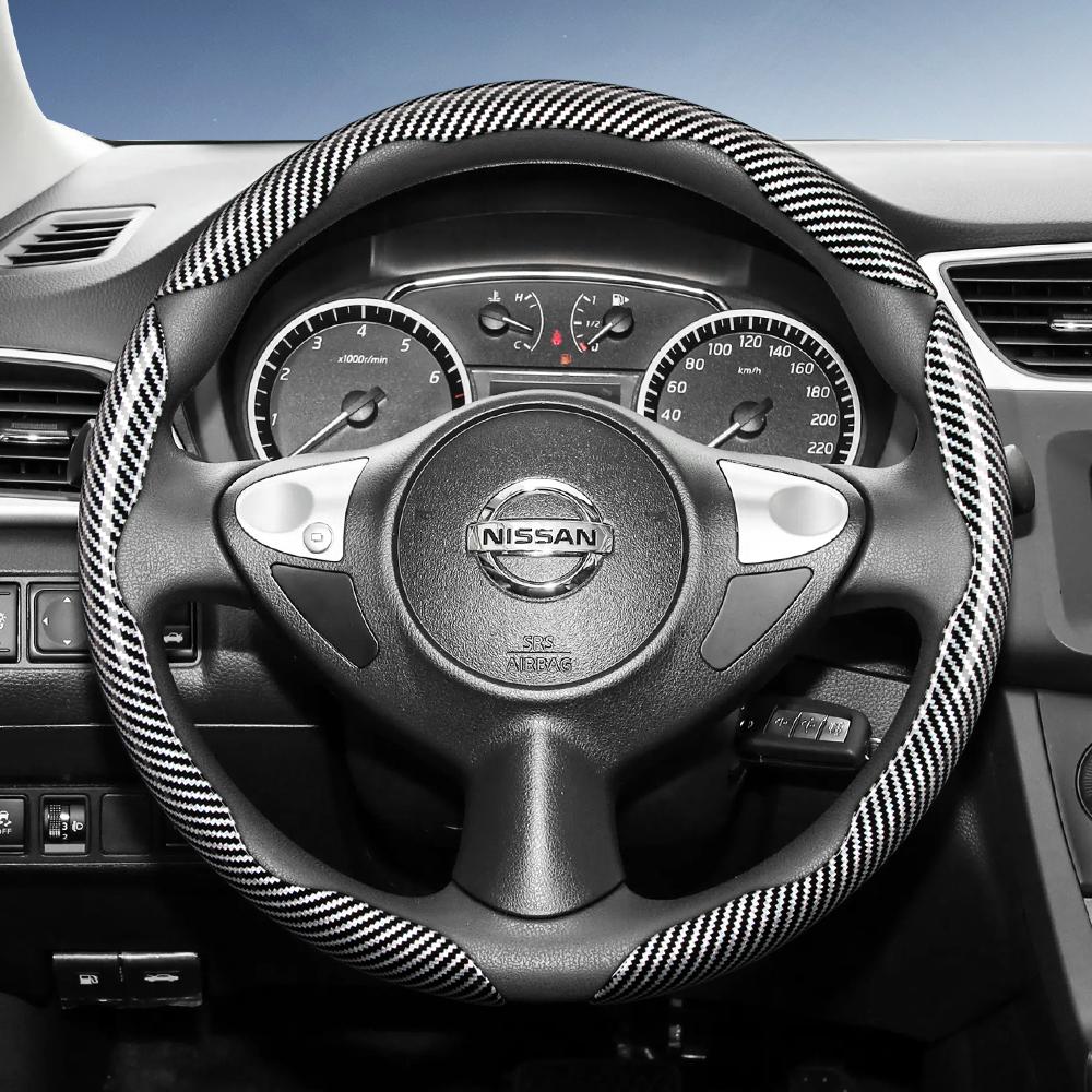Suitable for Nissan Carbon Fiber Texture Steering Wheel Cover with Segmented Quick-Release Design, Durable, for Rogue X-Trail Kicks Qashqai Sentra Al