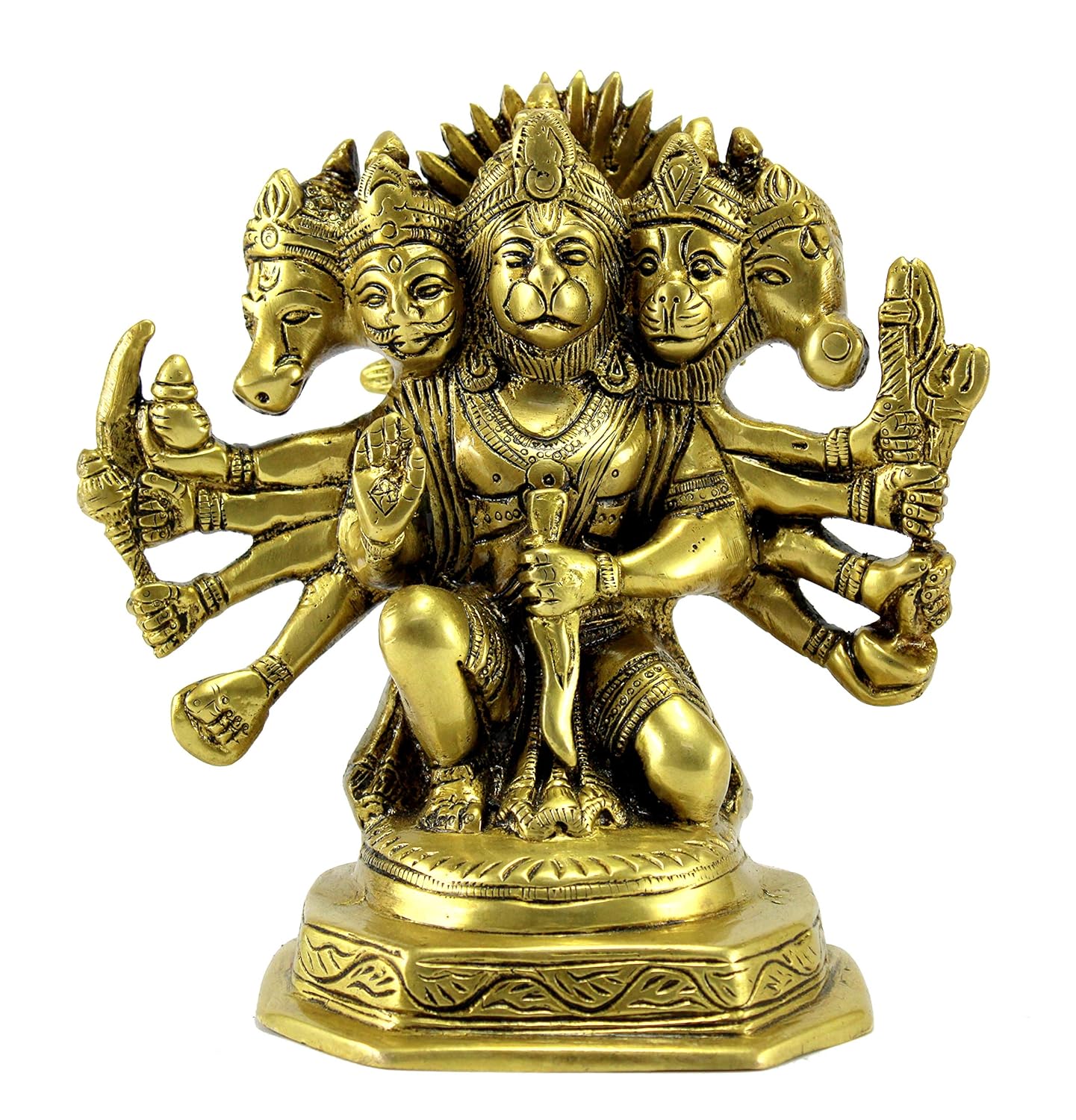 Panchmukhi Hanuman Ji, Anjaneya Pavan Putra Bajrang Bali Idol, Golden Brass Idol