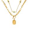 18K Gold-Plated Titanium Steel Eye of the Devil Portrait Square Pendant Double Layer Necklace for Women