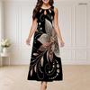 Women Plus Size Sleeveless Round Neck Triple Keyhole Cutout Floral Printed Black Long Dress