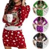 Damen Casual Weihnachten Print Langarm Bodycon Kleid, Slim Fit Sexy Kleid Strickkleider Neujahrskleidung Pulloverkleid
