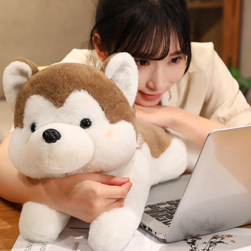 1 Piece 30/40Cm Stuffed Animal Soft Kawaii Lying Brown Pet Puppy Pillow Doll Toys Cute Husky Dog Plush Toy For Xmas Gift