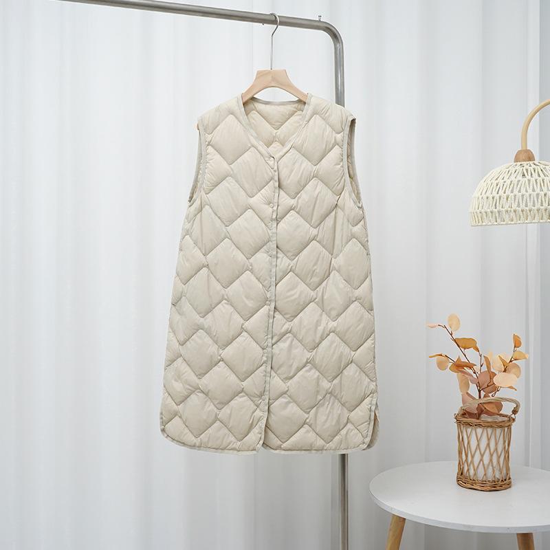 

ikTok new light down vest women s medium and long collar waistcoat liner sports warm thick vest 3XL (77.5kg-87.5kg) белый