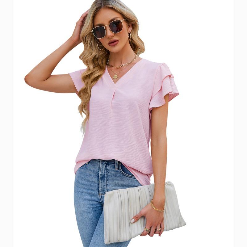 BITCED Women's Fashion Casual Short Sleeve V-Neck Blouses & Shirts