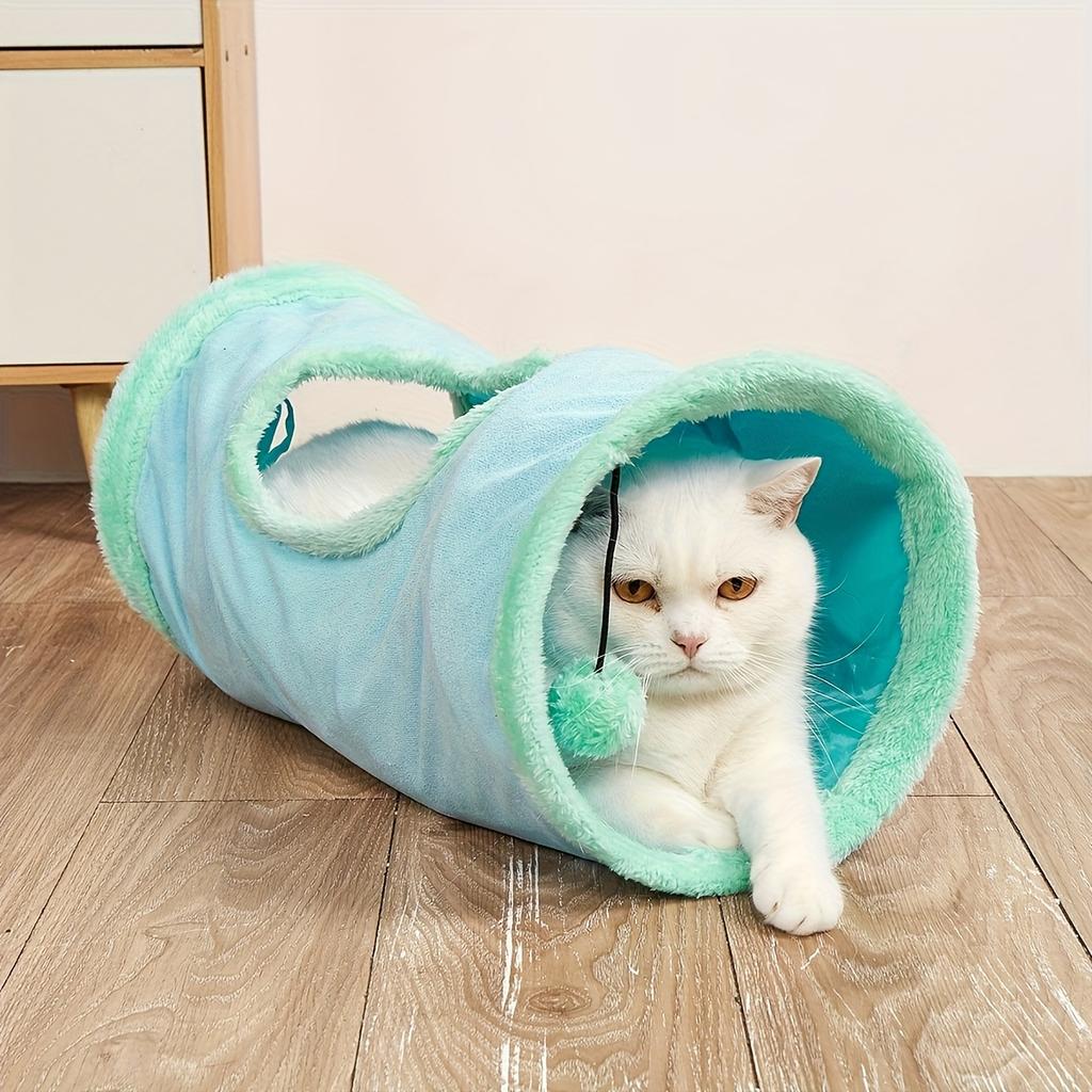 Foldable Velvet Cat Tunnel with Fun Ball Holes, Suitable for Small Pets Cat Tunnel