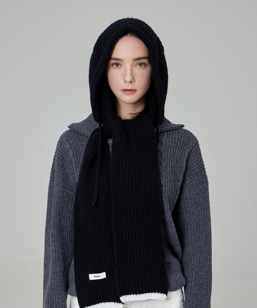 Bajal Logo Label Hooded Muffler Black