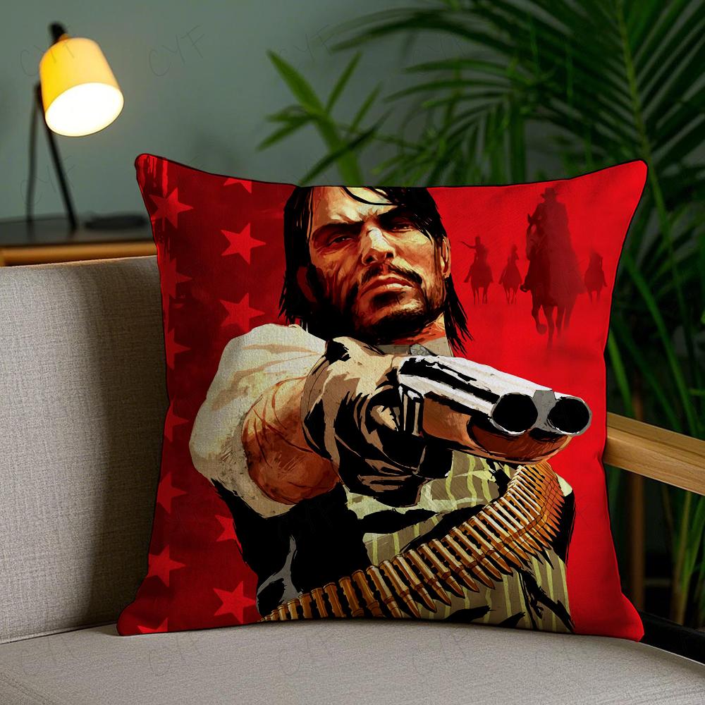 Red Dead R-Redemption 2 Game Anime Pillow Case Anti-Dustmite Pillowcase Invisible Zipper Silky Short Plush Sofa Cushion Cover