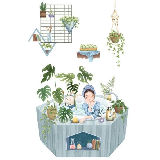 

Наклейки на крышку унитаза Самоклеящиеся наклейки из ПВХ Виниловые художественные украшения Креативные цветочные наклейки на стену с милыми девушками Съемная керамика для ванной комнаты girl