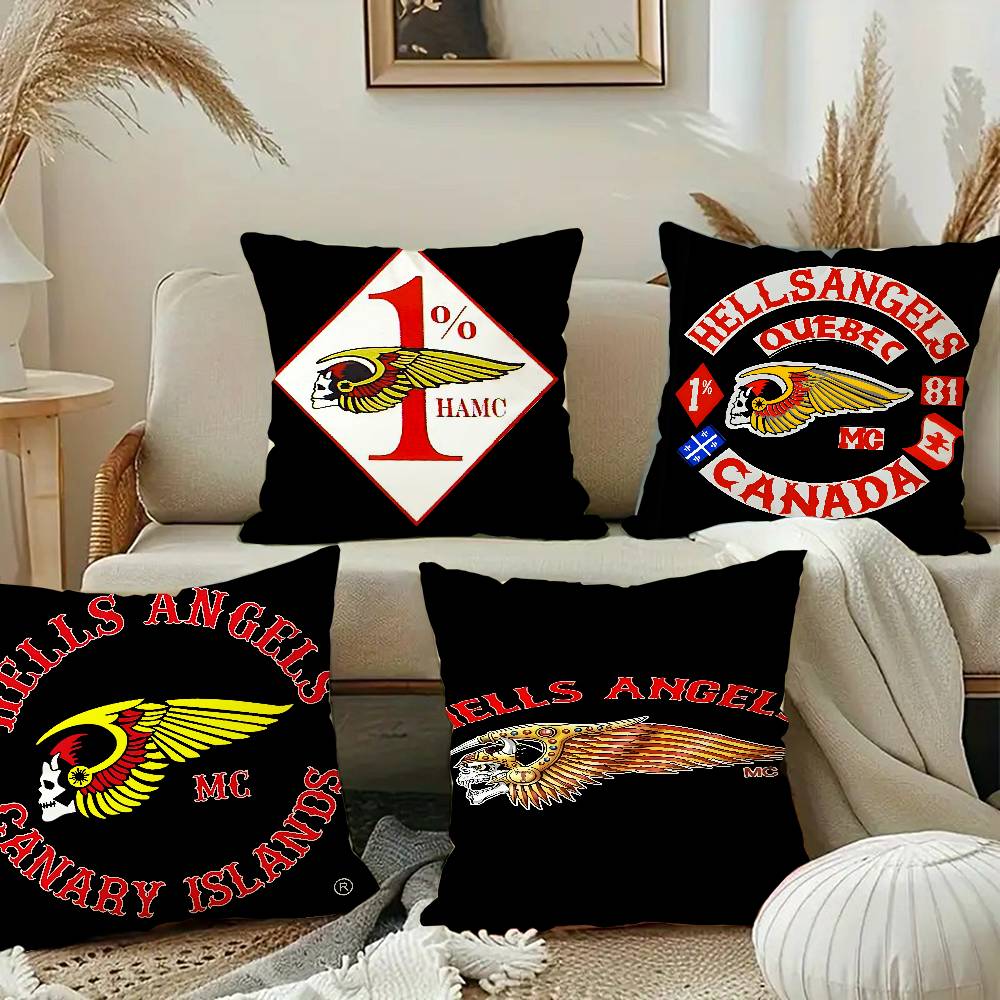 Moto Kissen H-Hells Angels Kissenbezug Kurzer Plüsch Sofa Dekorativ Geschenk Zuhause Doppelseitiger Druck Kissen