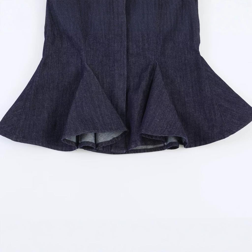 Women Lapel Button Long Sleeve Shirt Skirt‑Style Hem Solid Color Casual Blouse Top