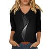 Shirt For Women'S Fashion Casual V Neck 3/4 Sleeve Loose Printed T-Shirt Ladies Top New Fashionable And Simple Women‘S 2024