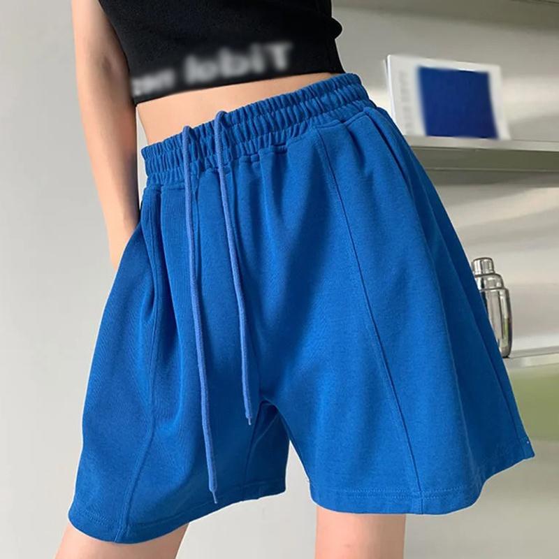 Women Elastic Waist Casual Shorts Loose Straight Wide Leg Five-point Pants High Waist Drawstring Sports Pants